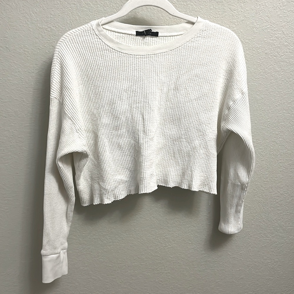 Cropped White Waffle Knit Top